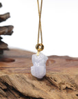 Genuine Burmese Lavender Jadeite Jade PiXiu Pendant With 18K Yellow Gold Bail