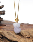 Genuine Burmese Lavender Jadeite Jade PiXiu Pendant With 18K Yellow Gold Bail