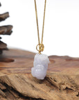 Genuine Burmese Lavender Jadeite Jade PiXiu Pendant With 18K Yellow Gold Bail