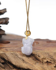 Genuine Burmese Lavender Jadeite Jade PiXiu Pendant With 18K Yellow Gold Bail