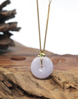 "Good Luck Button" Lavender Jadeite Jade KouKou Pendant With 18K Yellow Gold Bail