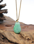 Apple Green Jadeite Jade "Shou Tao" (Longevity Peach) Pendant W/ 18k Yellow Gold & Diamond Bail