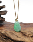 Apple Green Jadeite Jade "Shou Tao" (Longevity Peach) Pendant W/ 18k Yellow Gold & Diamond Bail