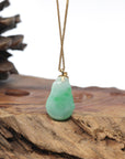 Apple Green Jadeite Jade "Shou Tao" (Longevity Peach) Pendant W/ 18k Yellow Gold & Diamond Bail