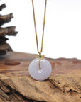 Baikalla "Ping An Kou" (Good Luck Button) Lavender Jadeite Jade Pendant W/ 18K Yellow Gold Bail