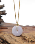Baikalla "Ping An Kou" (Good Luck Button) Lavender Jadeite Jade Pendant W/ 18K Yellow Gold Bail