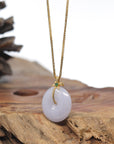 Baikalla "Ping An Kou" (Good Luck Button) Lavender Jadeite Jade Pendant W/ 18K Yellow Gold Bail