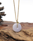 Baikalla "Ping An Kou" (Good Luck Button) Lavender Jadeite Jade Pendant W/ 18K Yellow Gold Bail