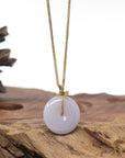Baikalla "Ping An Kou" (Good Luck Button) Lavender Jadeite Jade Pendant W/ 18K Yellow Gold Bail