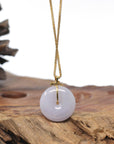 Baikalla "Ping An Kou" (Good Luck Button) Lavender Jadeite Jade Pendant W/ 18K Yellow Gold Bail