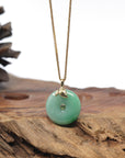 Baikalla Apple-Green "Ping An Kou" Jadeite Jade Pendant W/ 18K Yellow Gold Bail