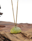 Baikalla Jadeite Jade Lotus Pendant W/ 18K Yellow Gold Butterfly Bail