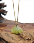 Baikalla Jadeite Jade Lotus Pendant W/ 18K Yellow Gold Butterfly Bail