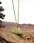 Baikalla Jadeite Jade Lotus Pendant W/ 18K Yellow Gold Butterfly Bail