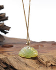 Baikalla Jadeite Jade Lotus Pendant W/ 18K Yellow Gold Butterfly Bail