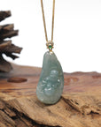 Baikalla Icy Oil-Green "Laughing Buddha" Jadeite Jade Pendant W/ 18K Yellow Gold Bail & Diamonds