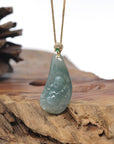 Baikalla Icy Oil-Green "Laughing Buddha" Jadeite Jade Pendant W/ 18K Yellow Gold Bail & Diamonds