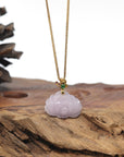 Baikalla Lavender Lotus Jadeite Jade Pendant W/ 18K Yellow Gold Butterfly Bail