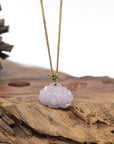 Baikalla Lavender Lotus Jadeite Jade Pendant W/ 18K Yellow Gold Butterfly Bail