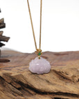 Baikalla Lavender Lotus Jadeite Jade Pendant W/ 18K Yellow Gold Butterfly Bail