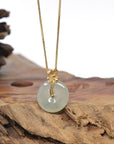 Baikalla "Ping An Kou" Icy Green Jadeite Jade Pendant With 18K Yellow Gold Bail & Diamonds