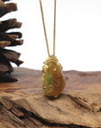 Baikalla "RuYi" Icy Brown & Green Jadeite Jade Pendant W/ 18K Yellow Gold & Diamonds