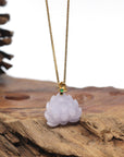 Baikalla Lavender Lotus Jadeite Jade Pendant W/ 18K Yellow Gold Butterfly Bail