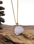 Baikalla Lavender Lotus Jadeite Jade Pendant W/ 18K Yellow Gold Butterfly Bail