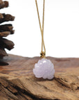 Baikalla Lavender Lotus Jadeite Jade Pendant W/ 18K Yellow Gold Butterfly Bail