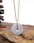 Baikalla "Ping An Kou" (Good Luck Button) Lavender Jadeite Jade Pendant W/ 18K Yellow Gold Bail