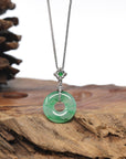 Baikalla 18K White Gold "Ping An Kou" Apple Green Jadeite Jade Lucky Pendant