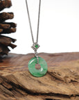 Baikalla 18K White Gold "Ping An Kou" Apple Green Jadeite Jade Lucky Pendant