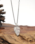 18K White Gold Necklace Ice Leaf Jadeite Jade Pendant Necklace W/ Natural Diamonds