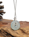 18K White Gold "Good Luck Button" Necklace Ice Light Blue Jadeite Jade Pendant Necklace