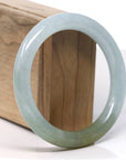Baikalla Natural "Icy Hazel Green" Jadeite Jade Traditional Round Bangle Bracelet (57.9mm)