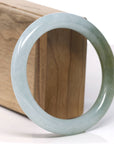 Baikalla Natural "Icy Hazel Green" Jadeite Jade Traditional Round Bangle Bracelet (57.9mm)