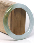 Baikalla Natural "Icy Hazel Green" Jadeite Jade Traditional Round Bangle Bracelet (57.9mm)