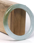 Baikalla Natural "Icy Hazel Green" Jadeite Jade Traditional Round Bangle Bracelet (57.9mm)