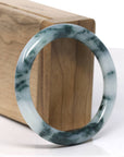 Baikalla Natural Dark Blue Flower Smooth Jadeite Jade Bangle Bracelet (54mm)