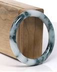 Baikalla Natural Dark Blue Flower Smooth Jadeite Jade Bangle Bracelet (54mm)