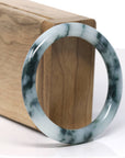 Baikalla Natural Dark Blue Flower Smooth Jadeite Jade Bangle Bracelet (54mm)