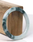 Baikalla Natural Dark Blue Flower Smooth Jadeite Jade Bangle Bracelet (54.2 mm)