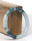 Baikalla Natural Dark Blue Flower Smooth Jadeite Jade Bangle Bracelet (54.2 mm)