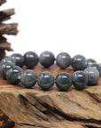 Baikalla Natural WuJi "乌鸡" Black & Grey Jadeite Jade Large Round Beads Men's Bracelet (13.5mm)