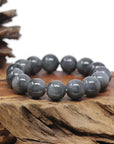 Baikalla Natural WuJi "乌鸡" Black & Grey Jadeite Jade Large Round Beads Men's Bracelet (13.5mm)