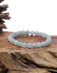 Jadeite Jade 7.5mm Round Ice Blue Green Beads Bracelet ( 7 mm )