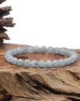 Jadeite Jade 7.5mm Round Ice Blue Green Beads Bracelet ( 7 mm )
