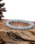 Jadeite Jade 7.5mm Round Ice Blue Green Beads Bracelet ( 7 mm )