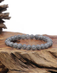 Baikalla Black & Grey Wuji Genuine Jadeite Jade Round Bead Bracelet (6.5mm)