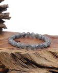 Baikalla Black & Grey Wuji Genuine Jadeite Jade Round Bead Bracelet (6.5mm)